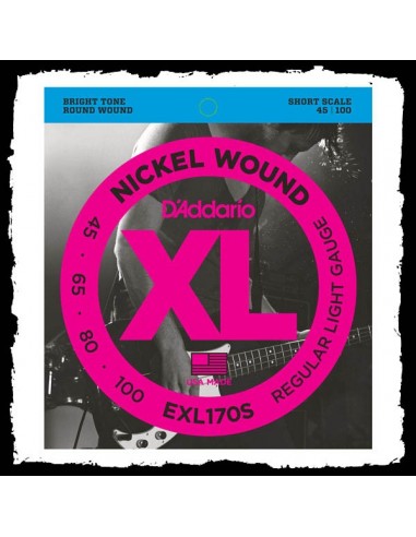 D'addario EXL170S Nickel Wound Bass, Light, 45-100, Short Scale